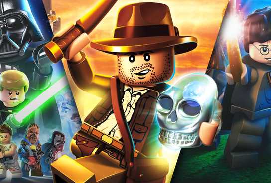 Split image of Lego Star Wars, Indiana Jones, and Harry potter